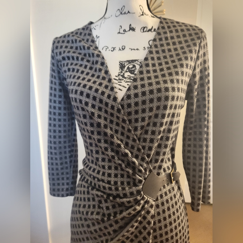Max Studio Faux Wrap Dress w/ Buckle Design